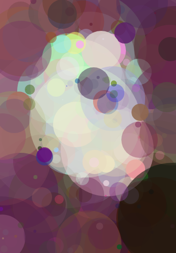 Charles Darwin after approximately 100 selected shapes showing large colorful overlapping circles